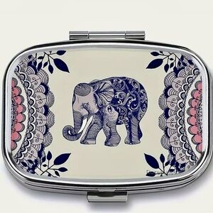 Unique Elephant Pattern Pill Box, 2 Compartment Medicine Pill Organizer. New.